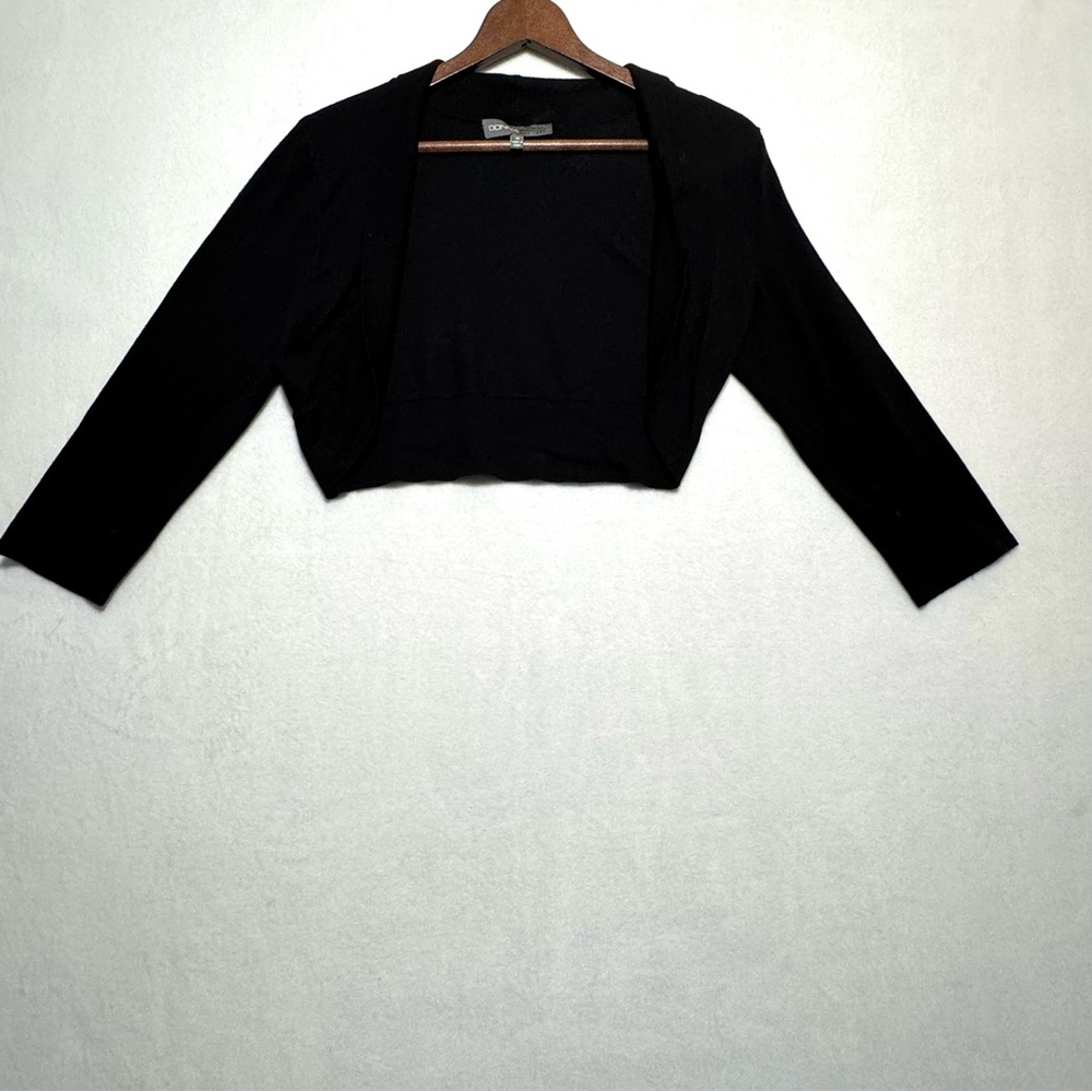Donna Ricco Black Knit Top Bolero Cropped Cardigan size M
